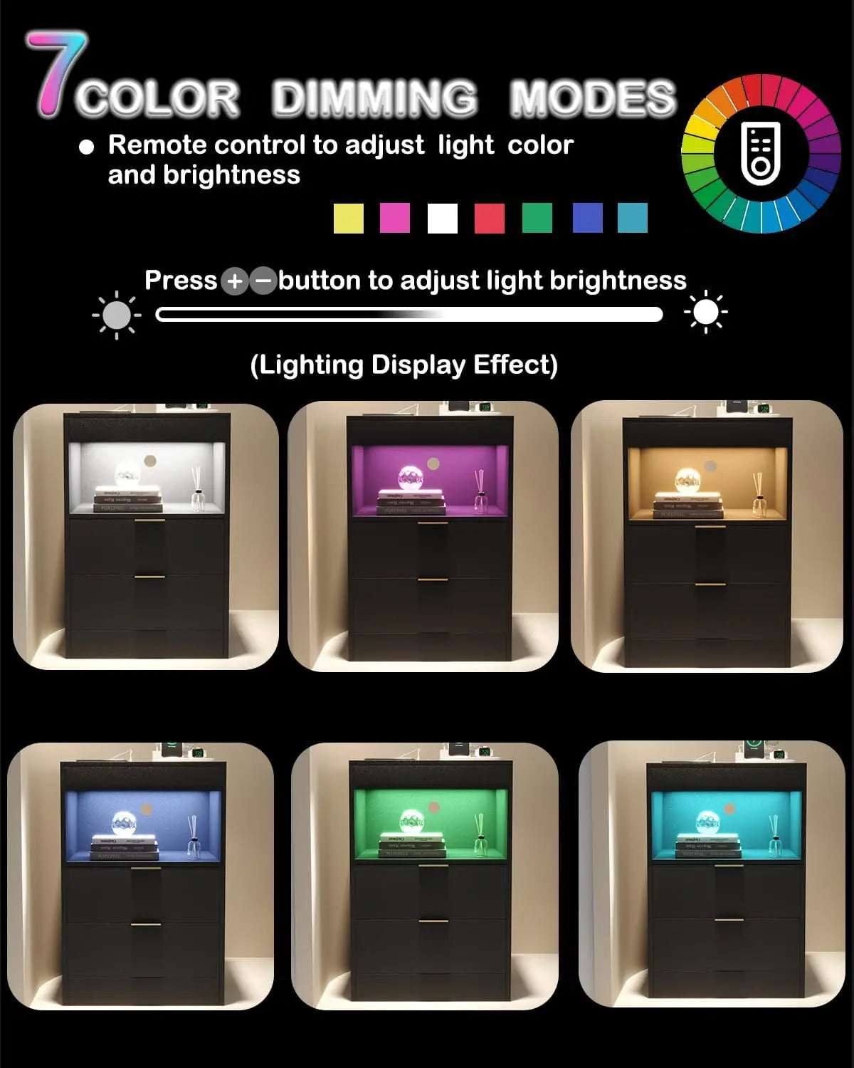 LED Nightstand with Charging Station and Drawers for Bedroom Decor