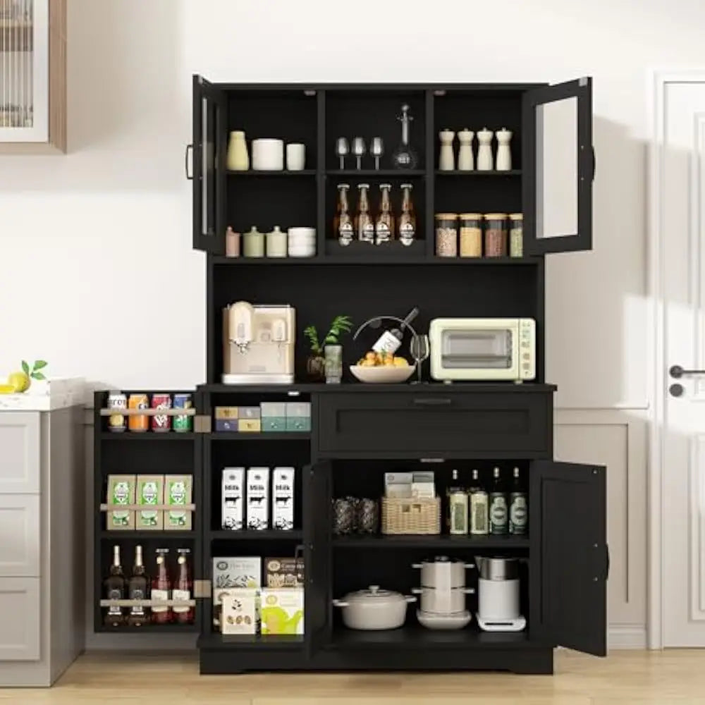 Freestanding Buffet Cabinet Microwave Stand with Wine Rack and Shelves
