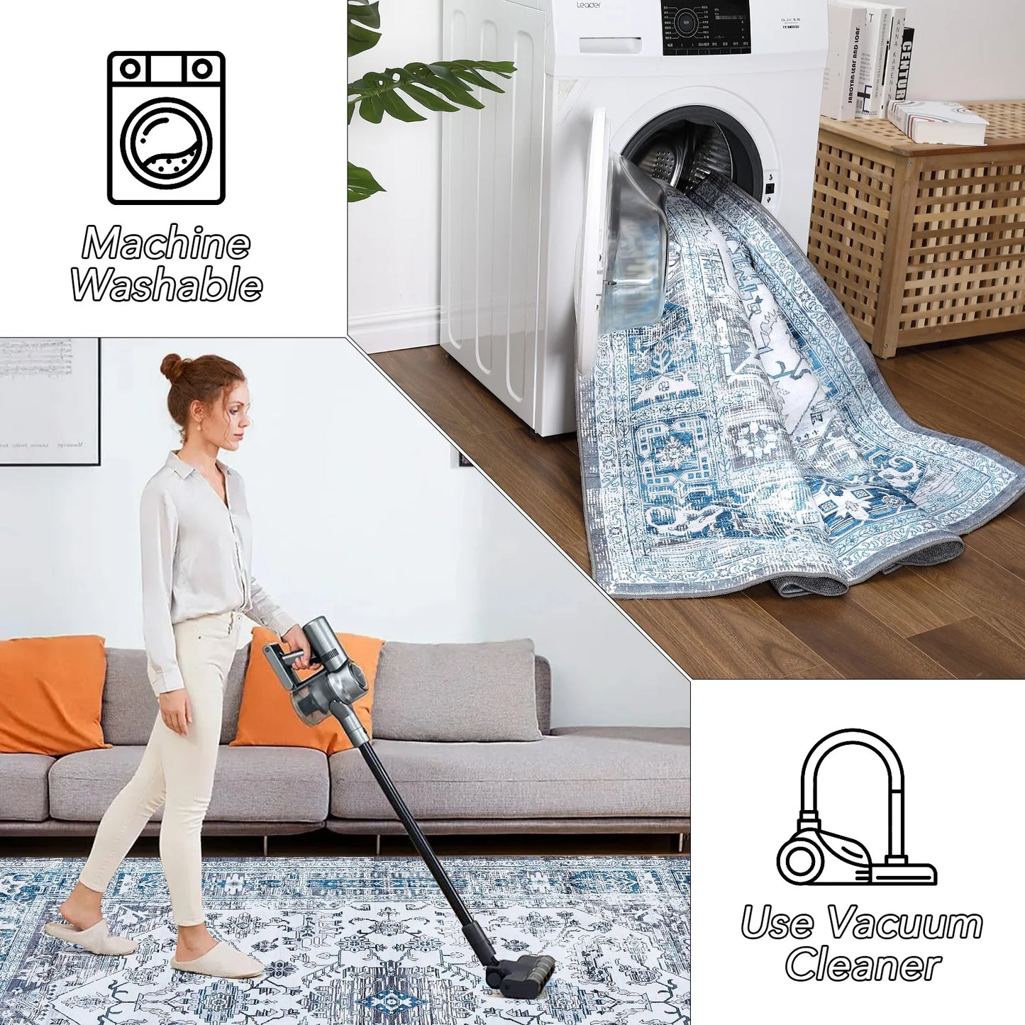 Ljustra Area Rug 122x183cm Washable Boho Entryway Doormat Vintage Carpet