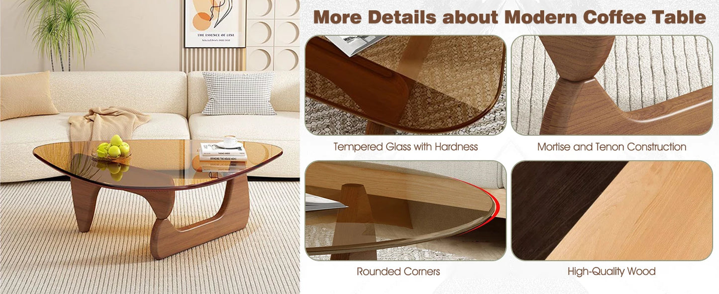 Triangle Glass Coffee Table Modern Abstract End Table for Living Room