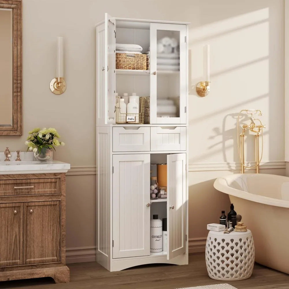 67 Inch Tall Storage Cabinet Freestanding Kitchen Pantry with Glass Door