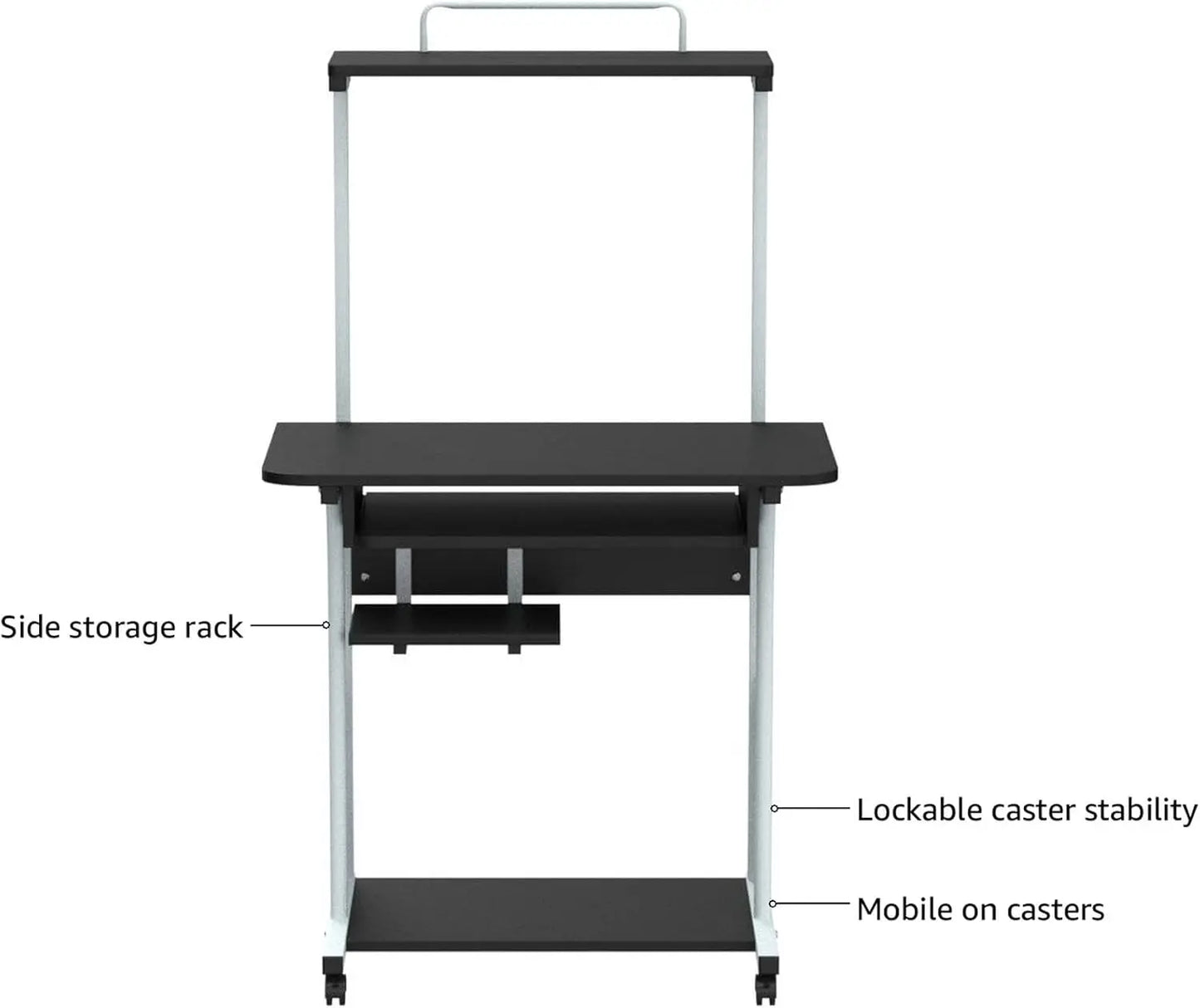 3 Tier Rolling Computer Desk with Keyboard Tray for Home Office Small Space