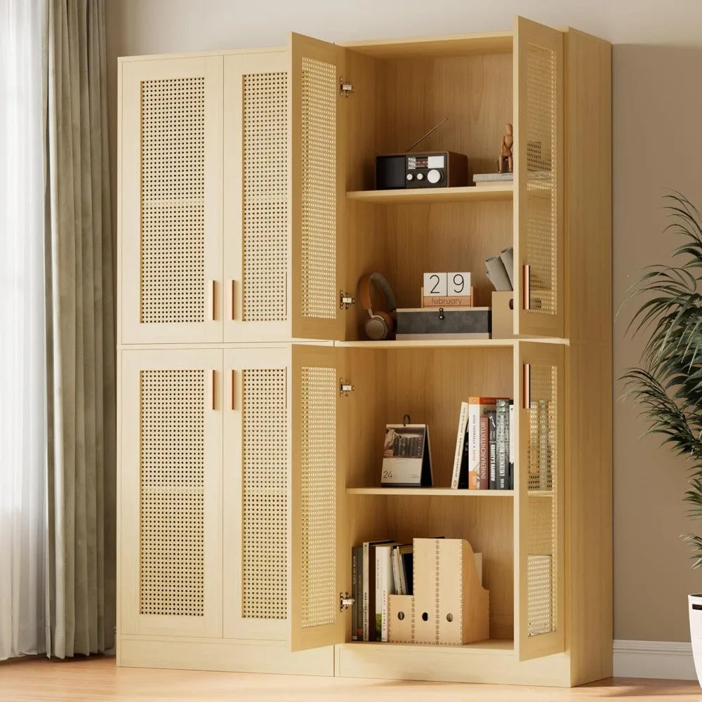 Ljustra 71 Inch Tall Rattan Kitchen Pantry Cabinet with Doors and Shelves