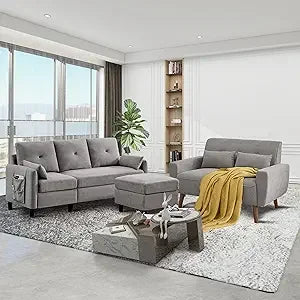 Modern 2 Piece Sofa Set L Shaped Sectional Couch Loveseat
