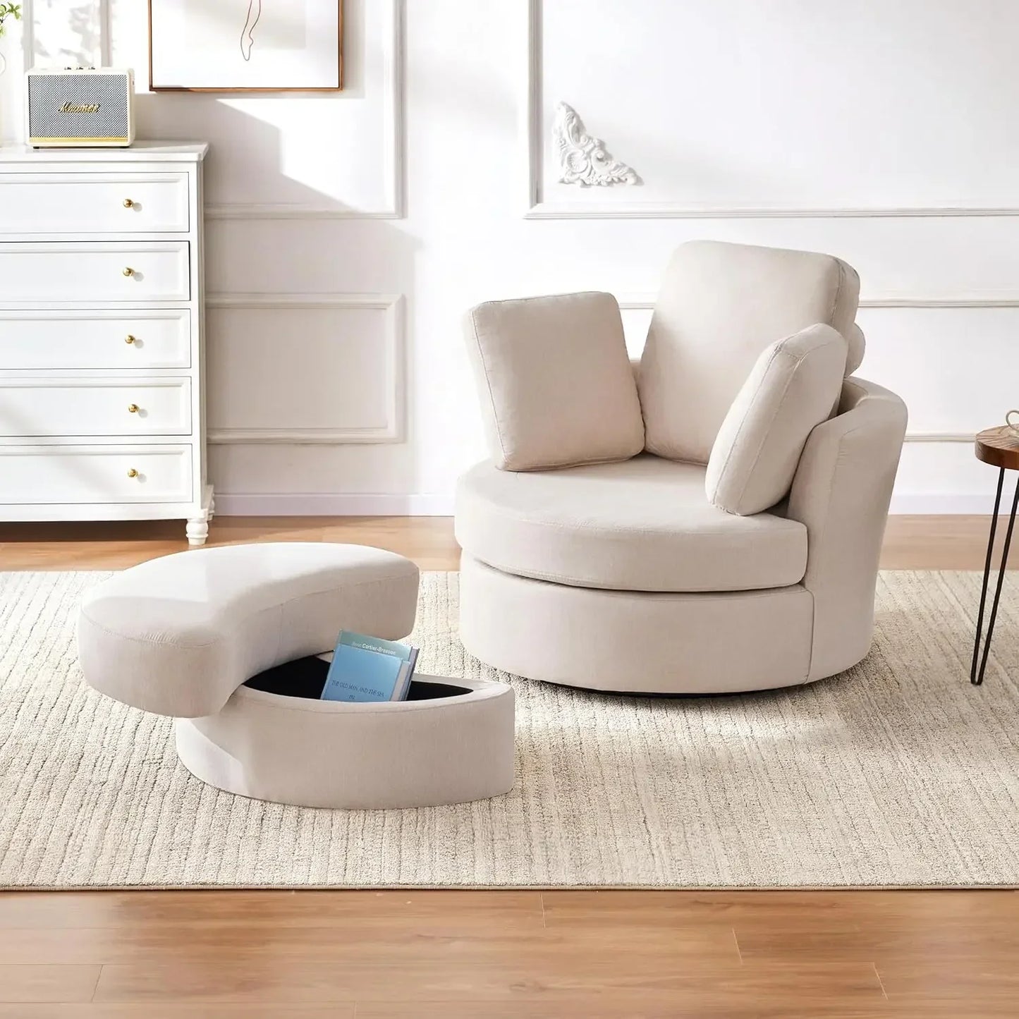 39 Inch Swivel Accent Barrel Chair Chaise Lounge with Neck Support Pillow