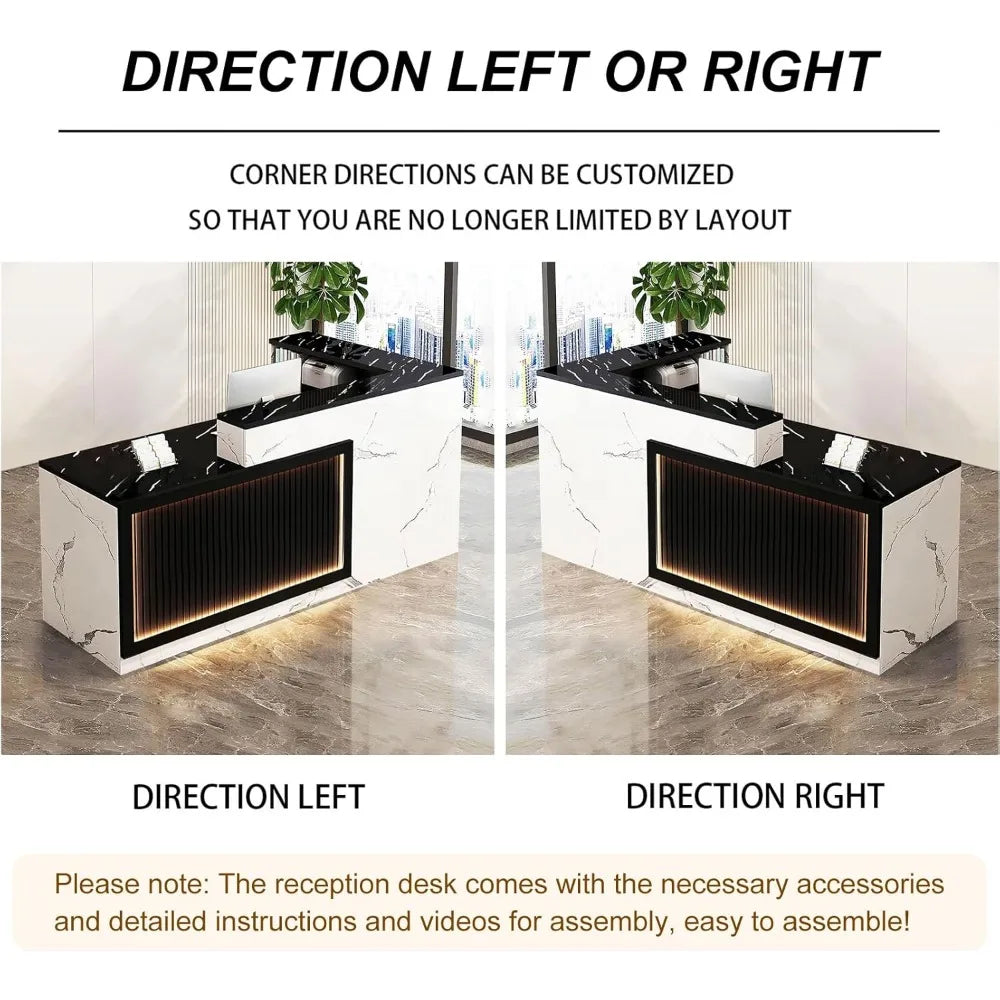 Modern L Shaped Reception Desk with LED Lights Office Front Counter