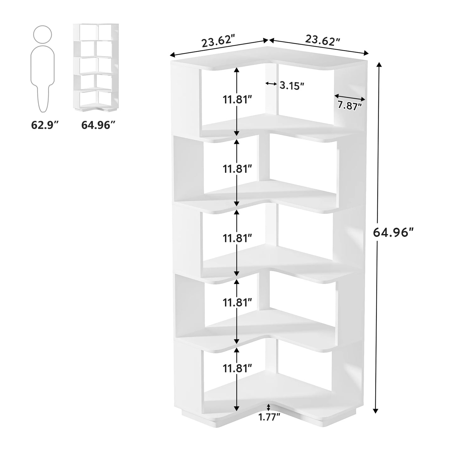 Ljustra 6 Tier Corner Bookshelf Industrial Wood Grain Bookcase