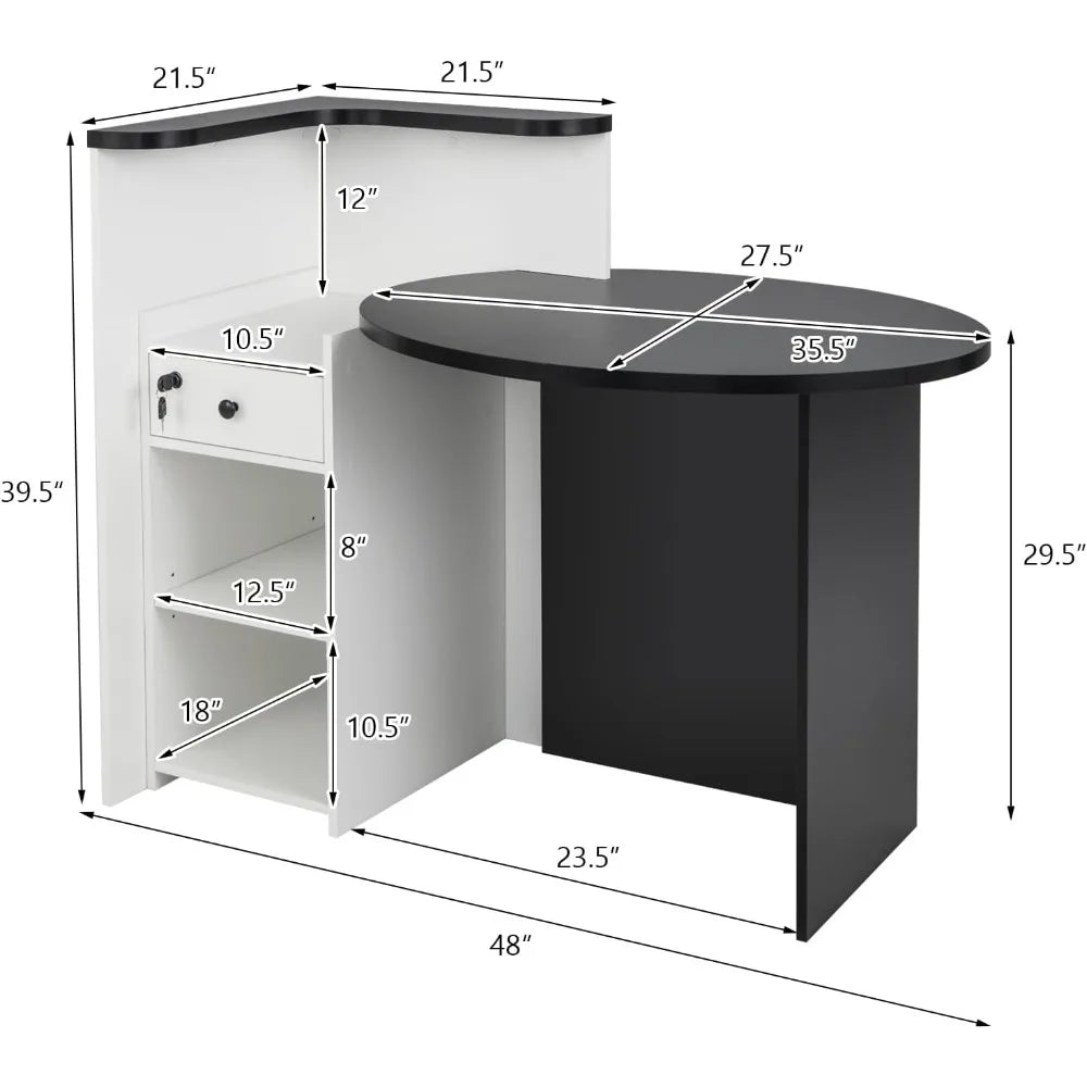 Reception Desk Front Counter Desk with Lockable Drawer and Adjustable Shelf