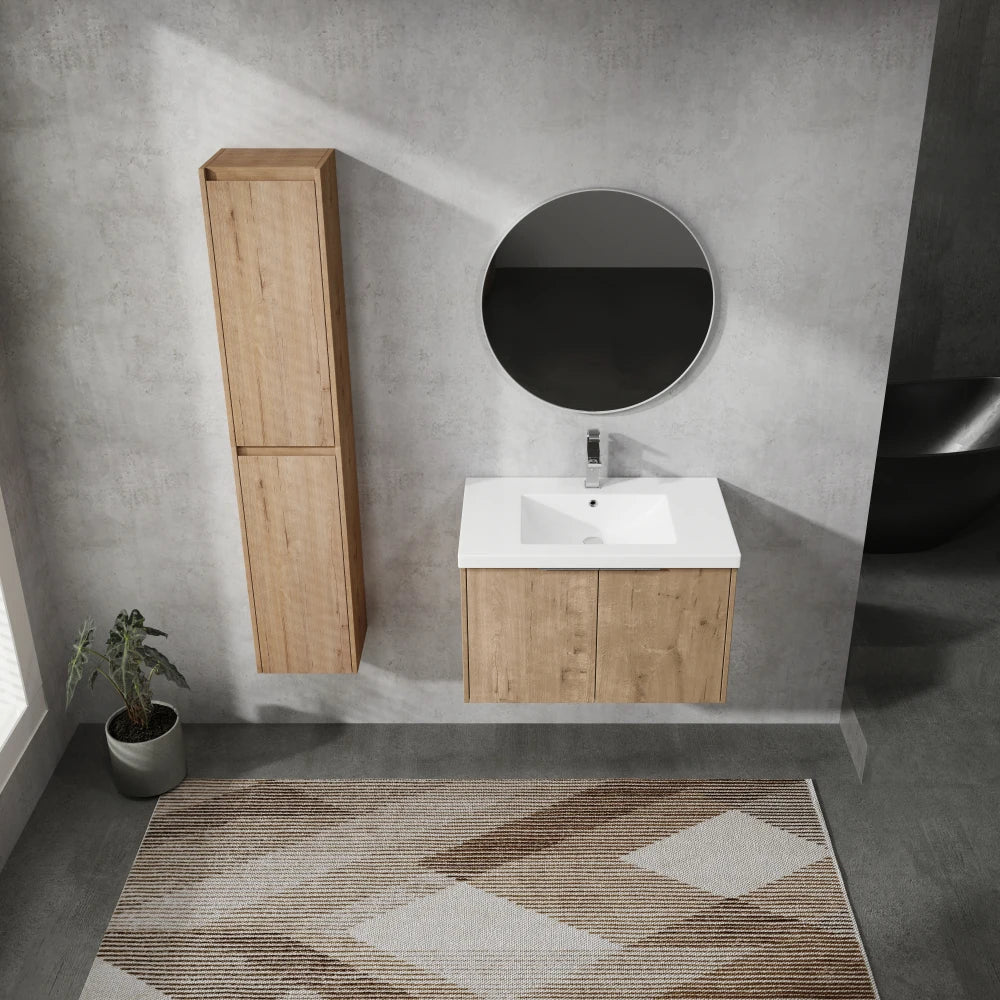 30 Inch Wall Mounted Bathroom Vanity With Sink and Side Cabinet