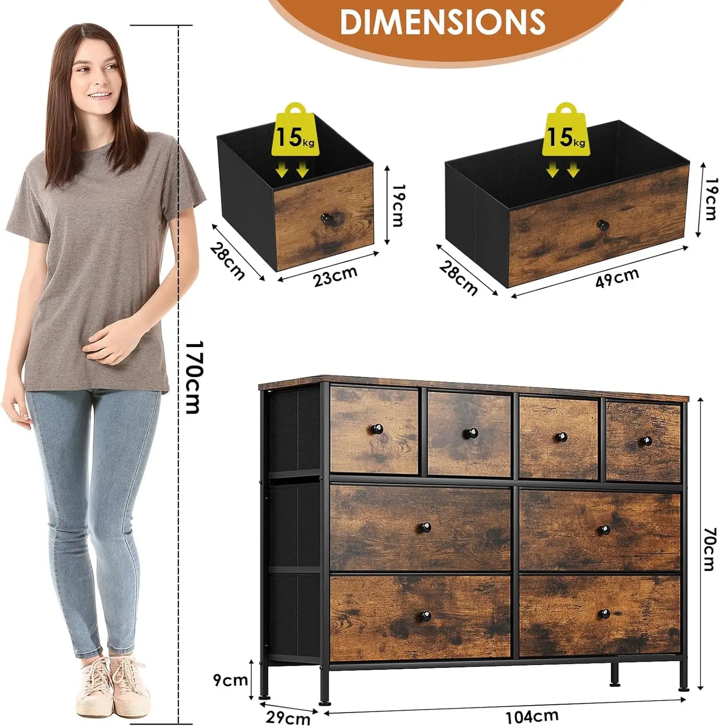 **** Chest of Drawers Fabric Storage 8/12 Drawers Wooden Top Metal Frame