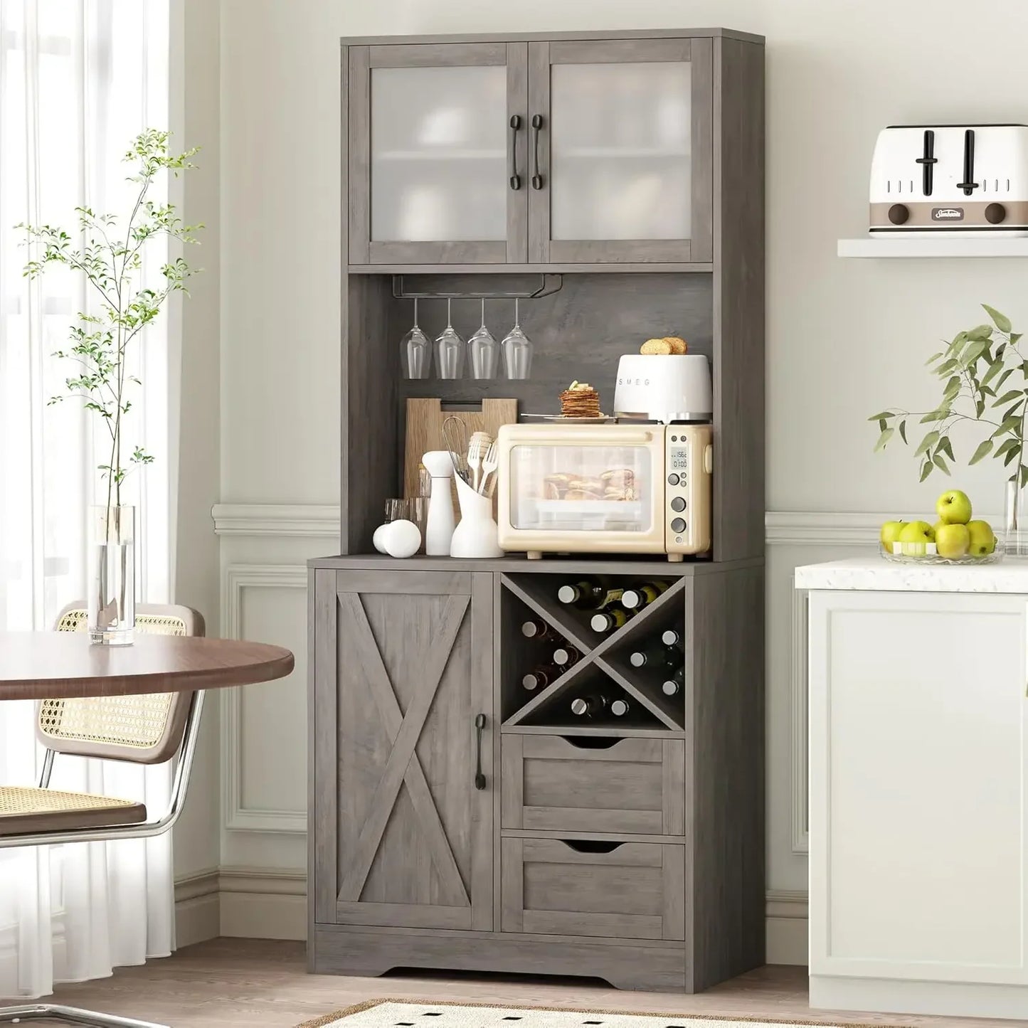 71" Kitchen Hutch Buffet Cabinet with Microwave Stand Adjustable Shelf