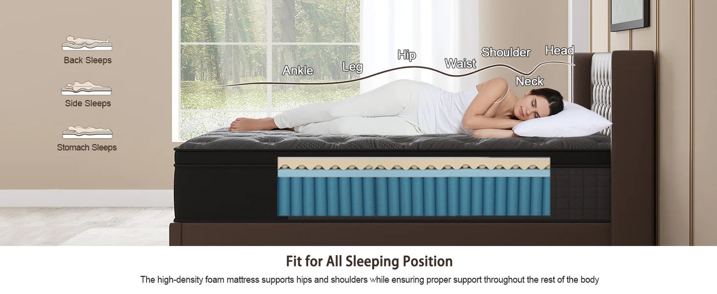 Ljustra 14 Inch Queen Hybrid Mattress Gel Memory Foam Pocket Innerspring