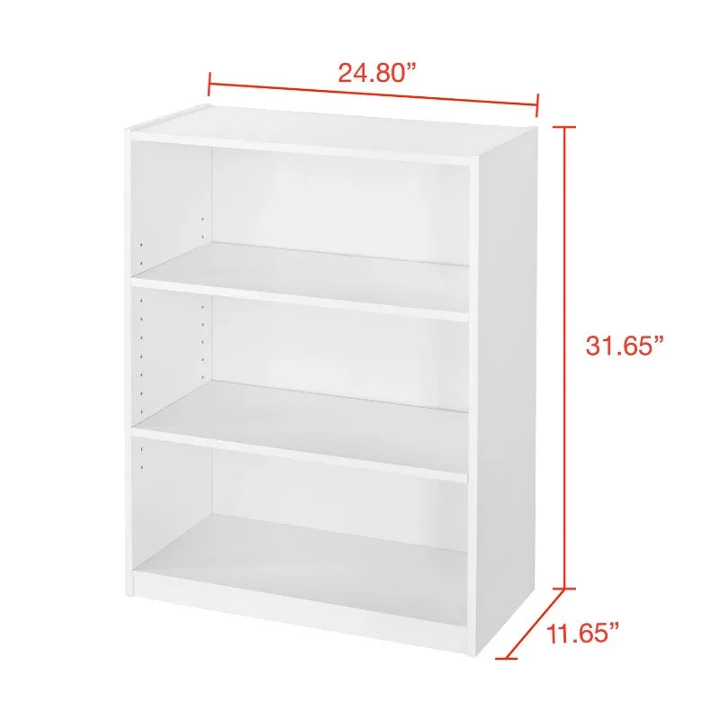 3-Shelf Bookcase Adjustable Shelves Solid Wood Living Room Bedroom