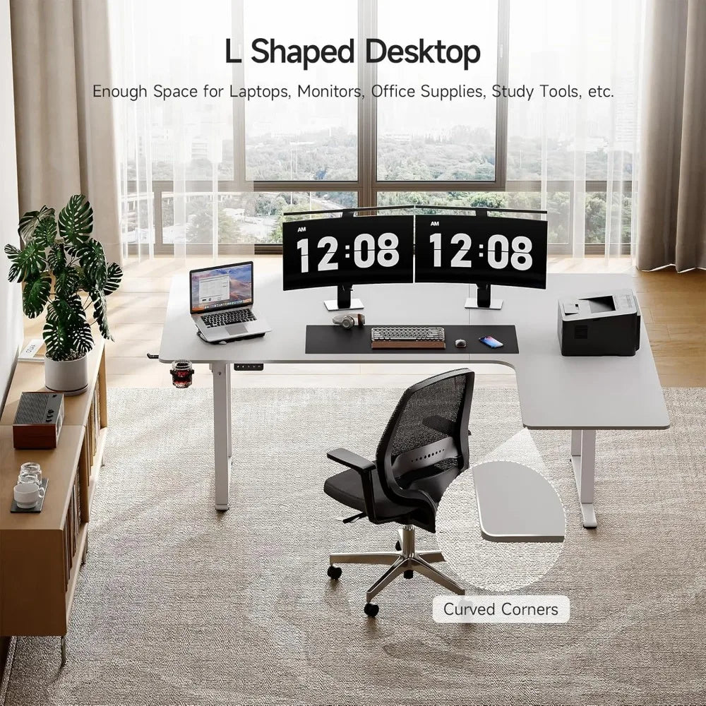 L Shaped Electric Standing Desk 71x43 Inches Adjustable Height Dual Motor