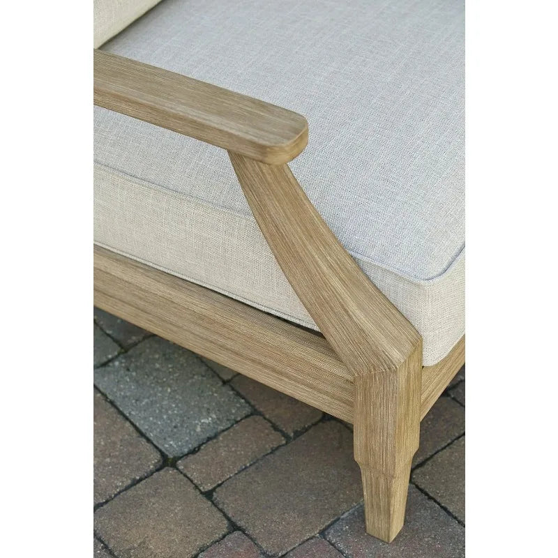 Eucalyptus Wood Single Cushioned Lounge Chair Outdoor Seating