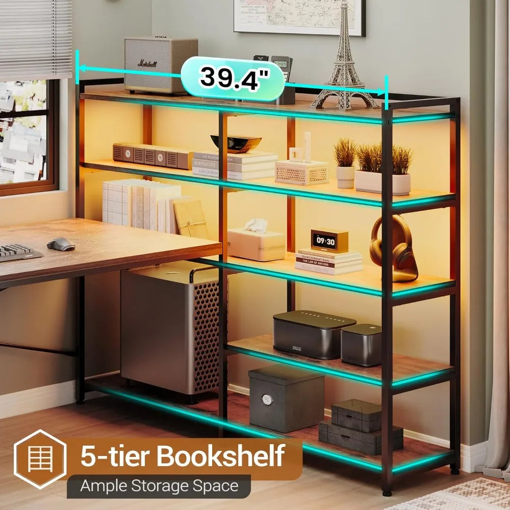 L Shaped Desk with Storage Shelves and USB Charging for Home Office