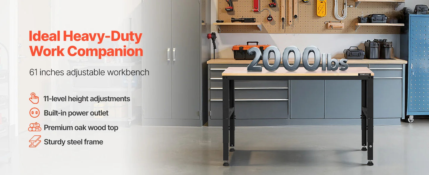 Ljustra Adjustable Workbench Heavy Duty Woodworking with Power Outlets