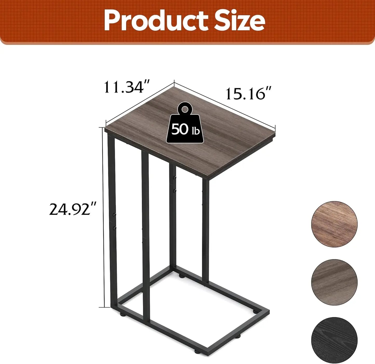 Side Table Set of 2 C Shaped End Tables for Living Room Bedroom Office