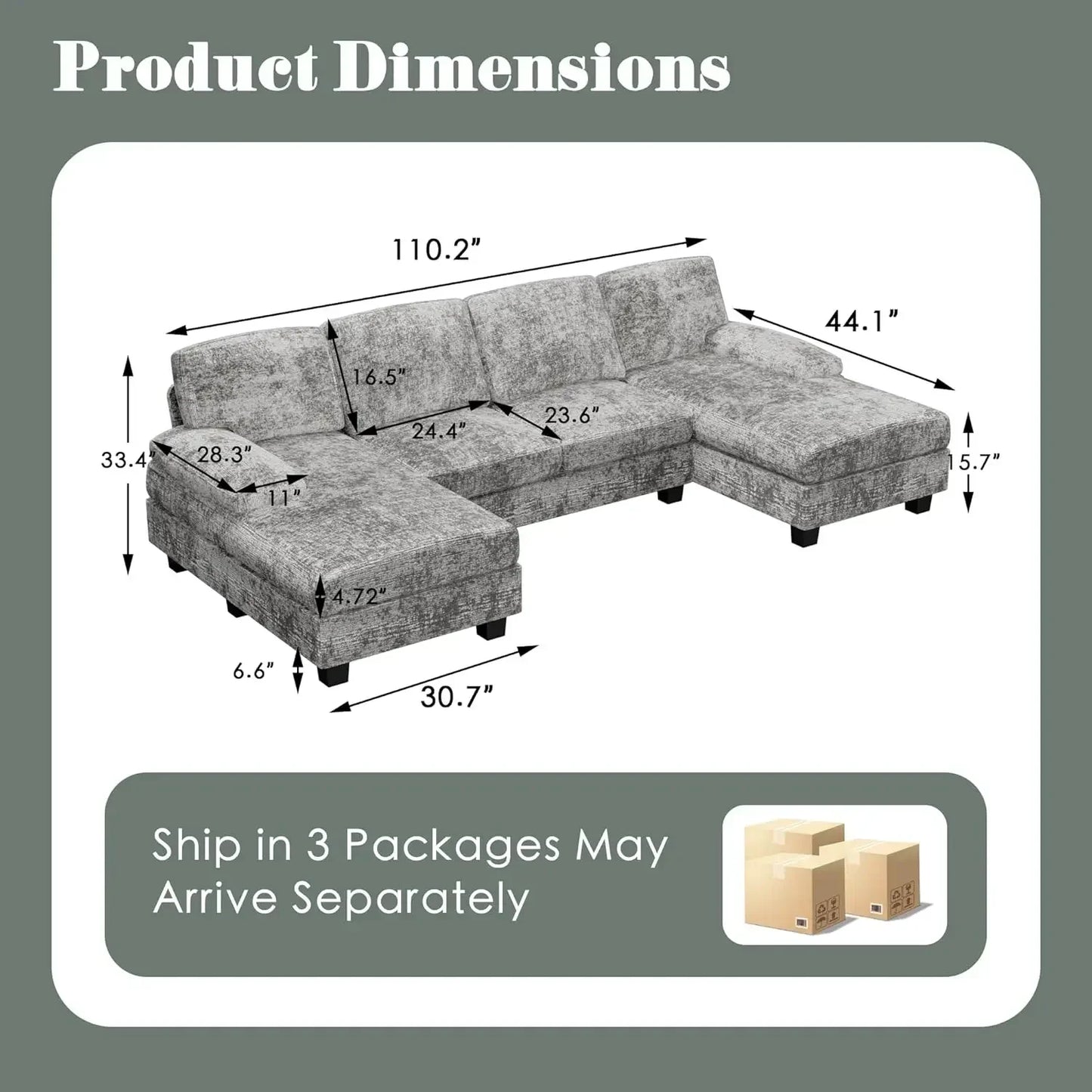 Ljustra Convertible Sectional Sofa Couch U-Shaped Modern Sleeper