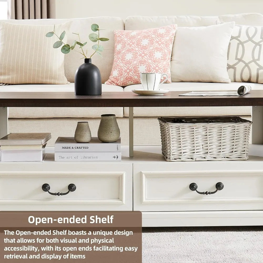 48 Inch Wood Coffee Table Rustic Living Room Center Table with Storage