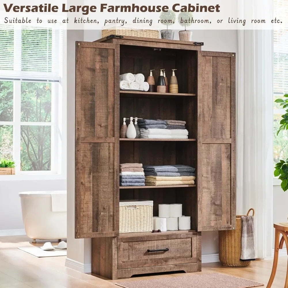 72 Inch Tall Wood Storage Cabinet Farmhouse Kitchen Pantry Cabinet
