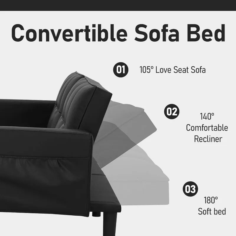 Ljustra Futon Sofa Bed Modern Leather Convertible Couch Adjustable Back
