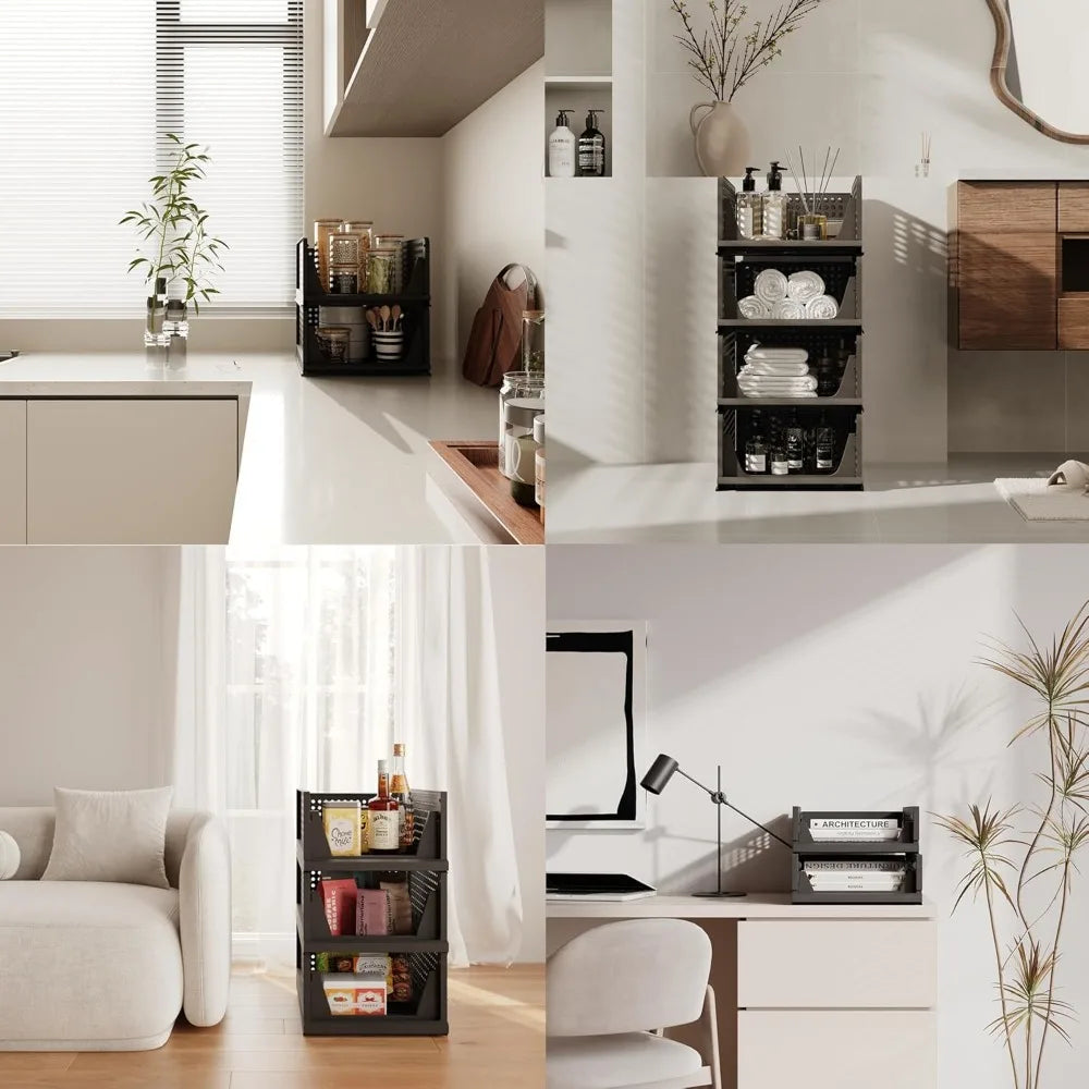 5 Pack Folding Closet Organizers Stackable Plastic Drawer Storage Bins