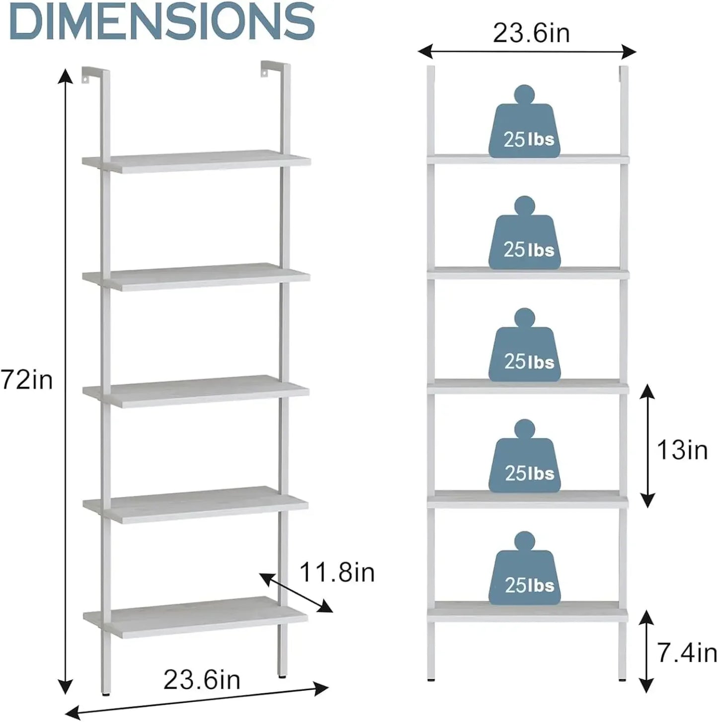 Ladder Shelf 5-Tier Wooden Bookshelf Wall-Mounted Plant Stand Utility