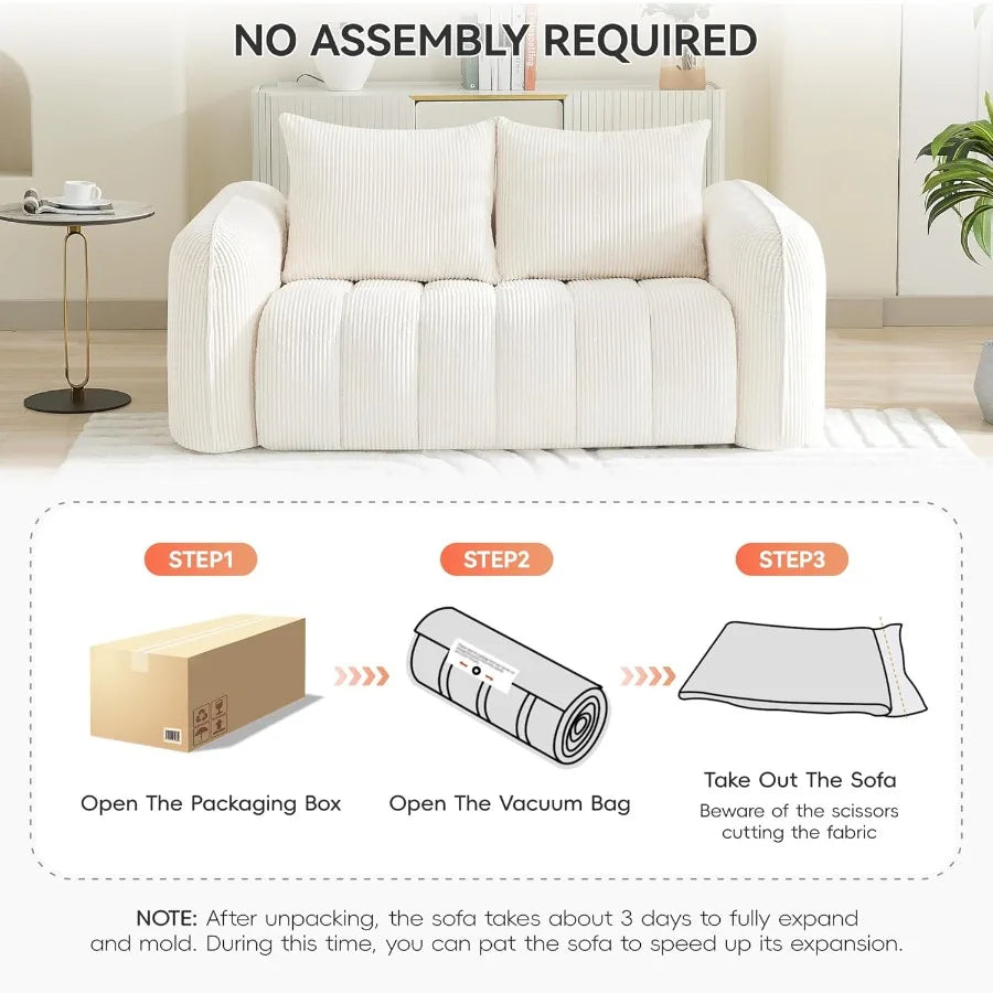 66in Boneless Corduroy Loveseat Sofa Tufted Deep Seat Couch for Living Room