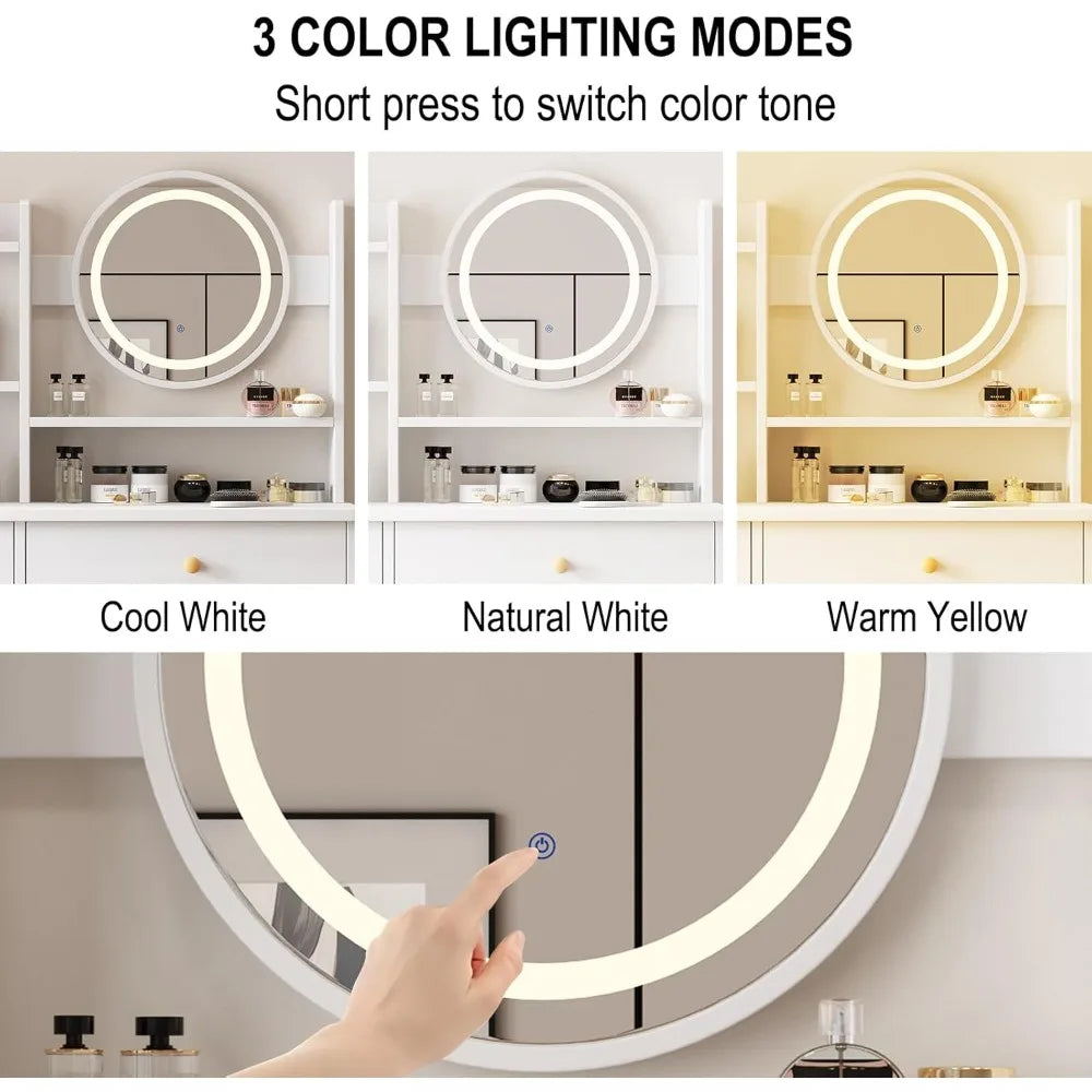 Ljustra Makeup Vanity Table with LED Mirror and Storage Drawers