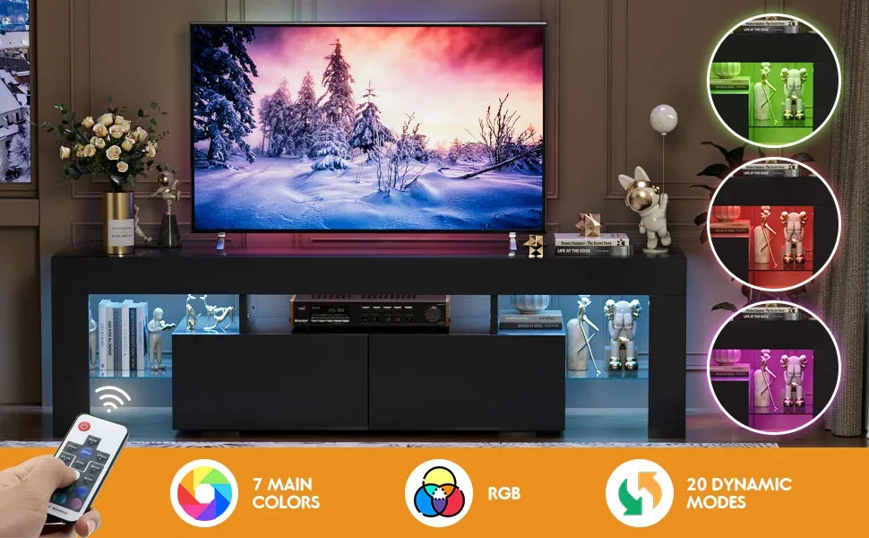 Modern LED TV Stand for 70 Inch TVs with RGB Lighting and Storage