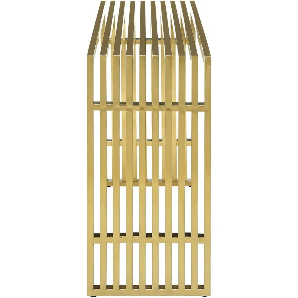 Gridiron Modern Gold Stainless Steel Console Table Accent Furniture