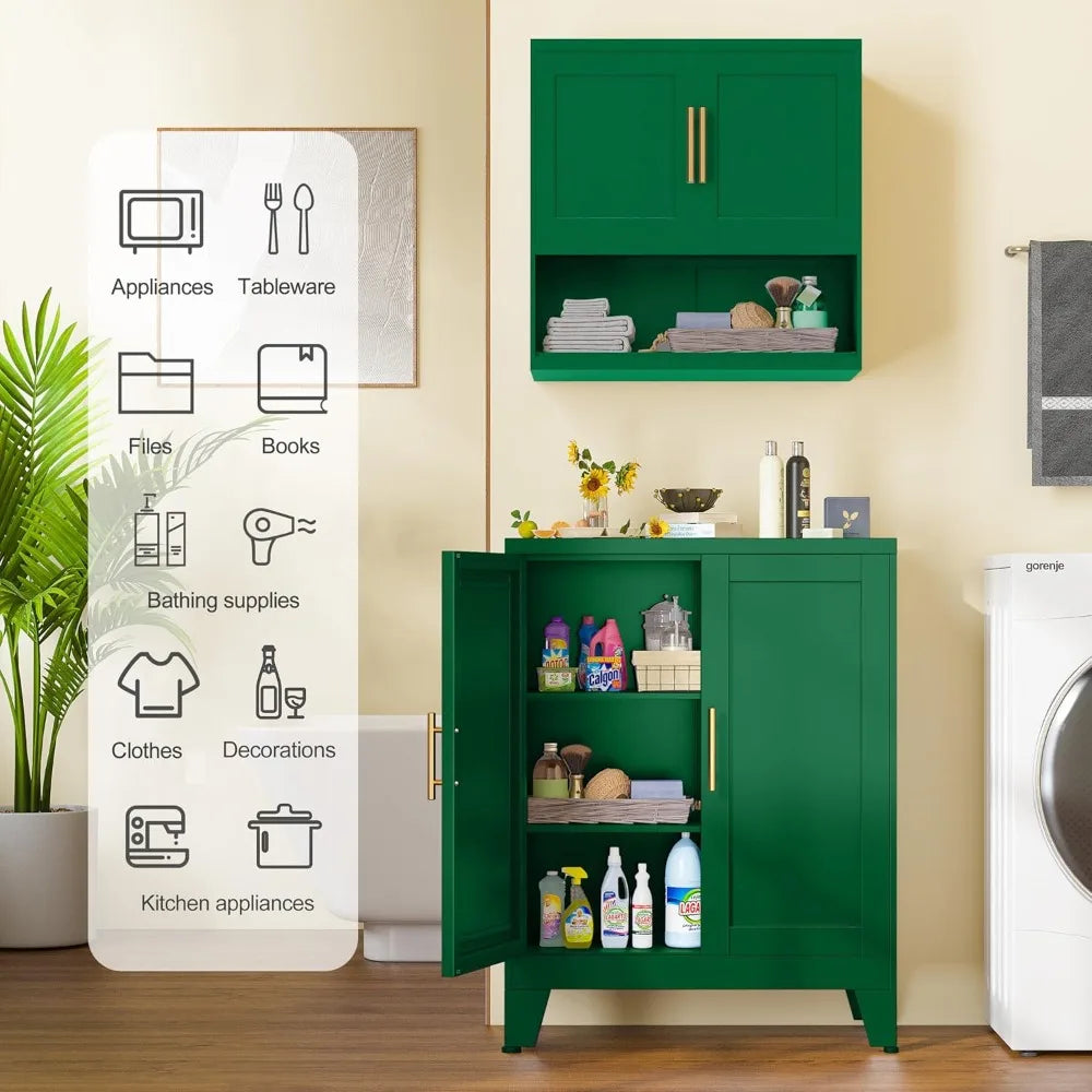Green Sideboard Buffet Cabinet Steel Kitchen Pantry Storage Organizer