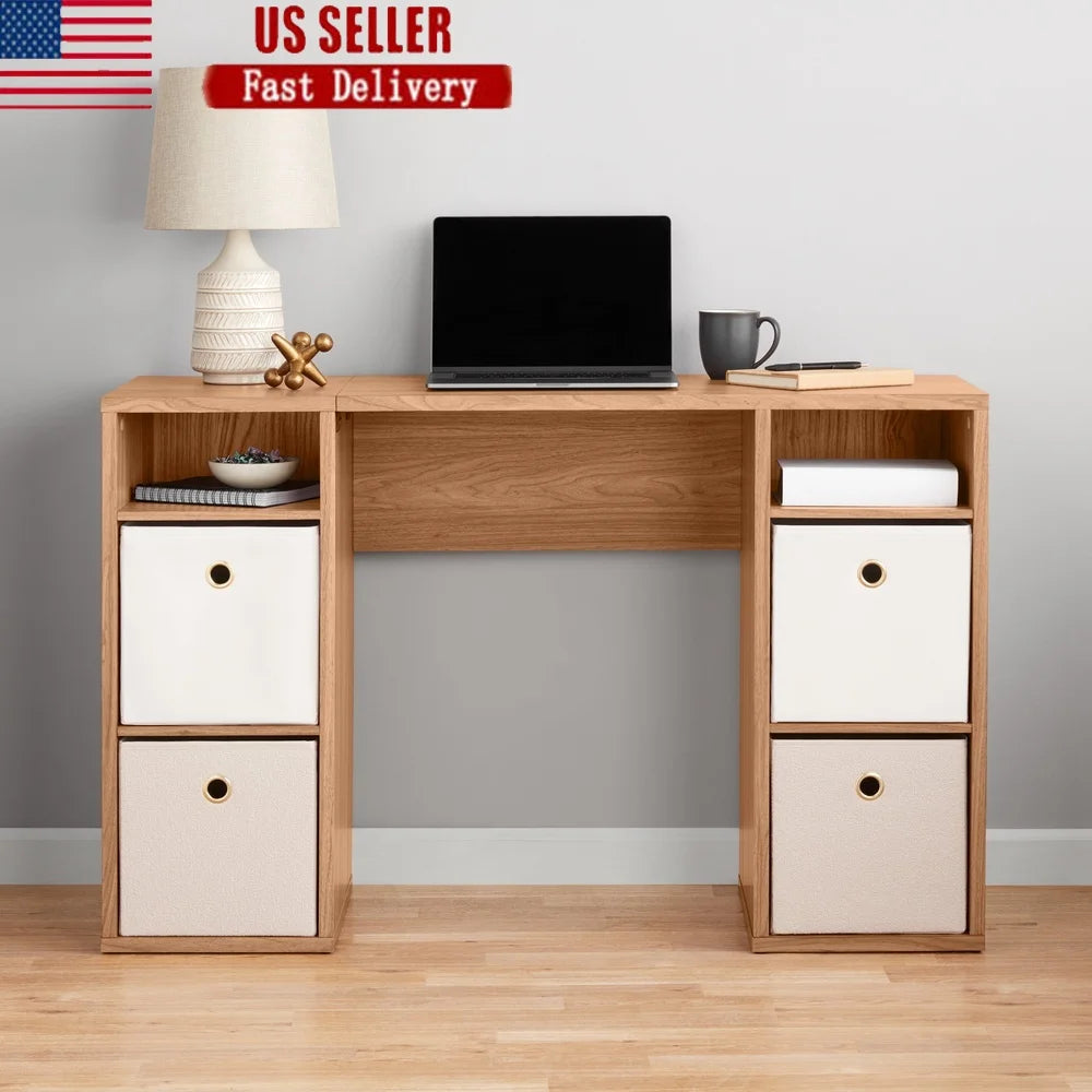 Spacious 4-Cube Storage Desk with Shelves for Home Office Workstation