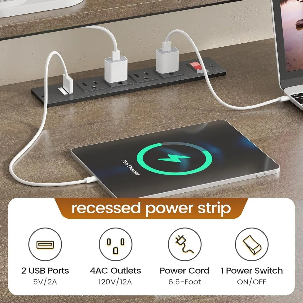 L Shaped Desk with File Drawer Power Outlet Monitor Shelf Home Office