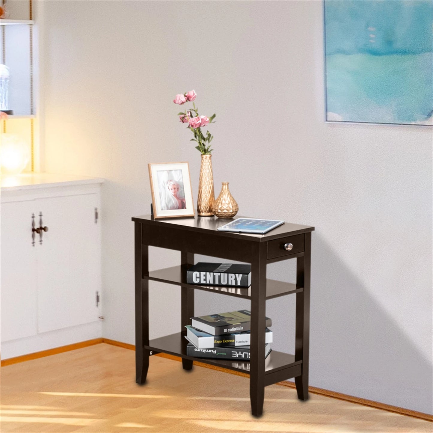Modern Two Layer Bedside Table with Drawers for Bedroom and Living Room