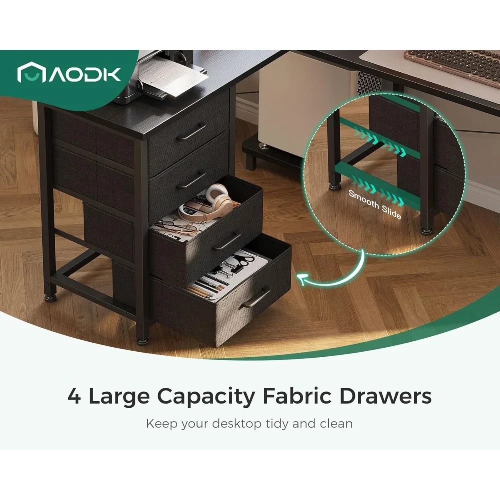 L Shaped Gaming Desk with Power Outlets and 4 Drawers for Home Office