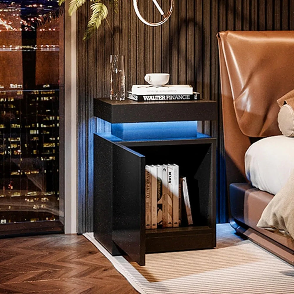 Nightstand Set of 2 LED Nightstand Bedside Table Modern Furniture