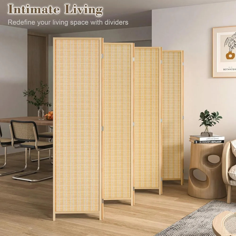 8 Panel Bamboo Room Divider Folding Privacy Screen Natural Wood