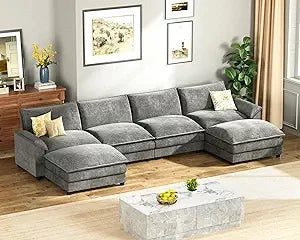 Ljustra U Shaped Modular Sectional Sofa 159" Chenille 4-Seat Reversible Ottoman