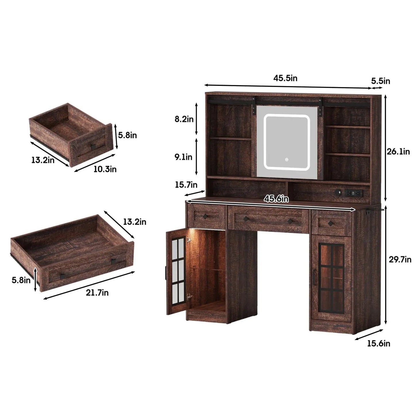 Ljustra Vanity Makeup Desk with Sliding Mirror and LED Lights