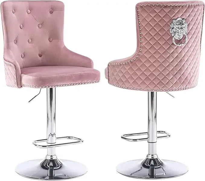 Velvet Gold Barstools Set of 2 Adjustable Swivel Modern High Back