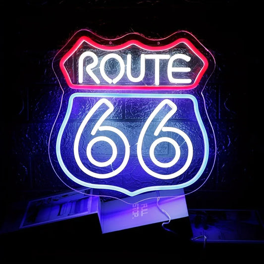 Route 66 LED Neon Sign Light Wall Decor Man Cave Bedroom Office