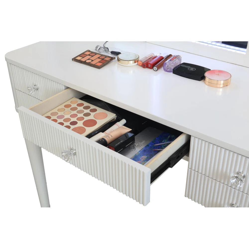 Luxury Mirrored Vanity Desk Set with Stool and Drawer Storage for Bedroom