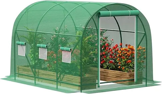 Heavy Duty 12x7x7 FT Outdoor Greenhouse with Ventilated Windows Roll-Up Door