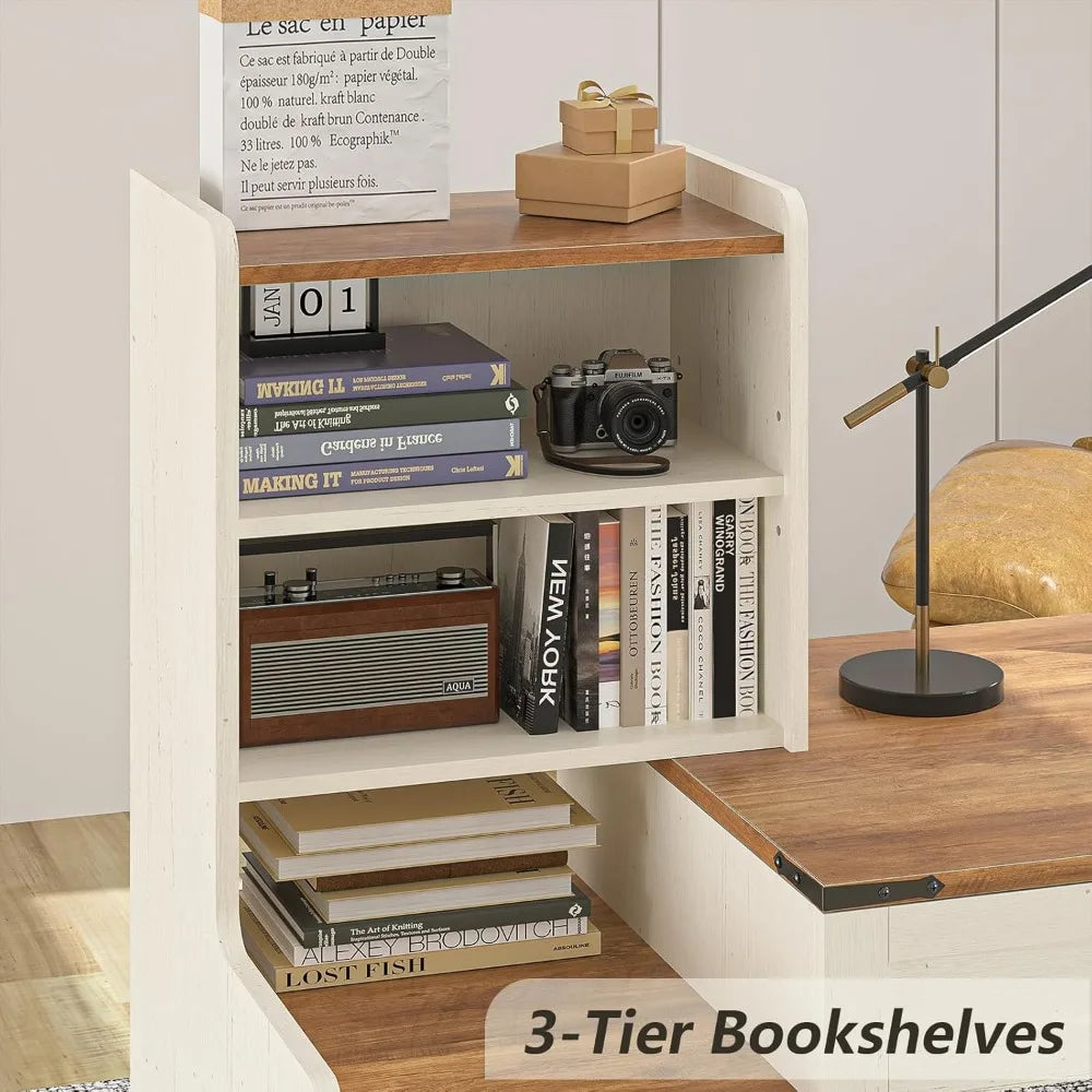 Farmhouse Computer Desk with Drawers and Shelves Home Office Furniture