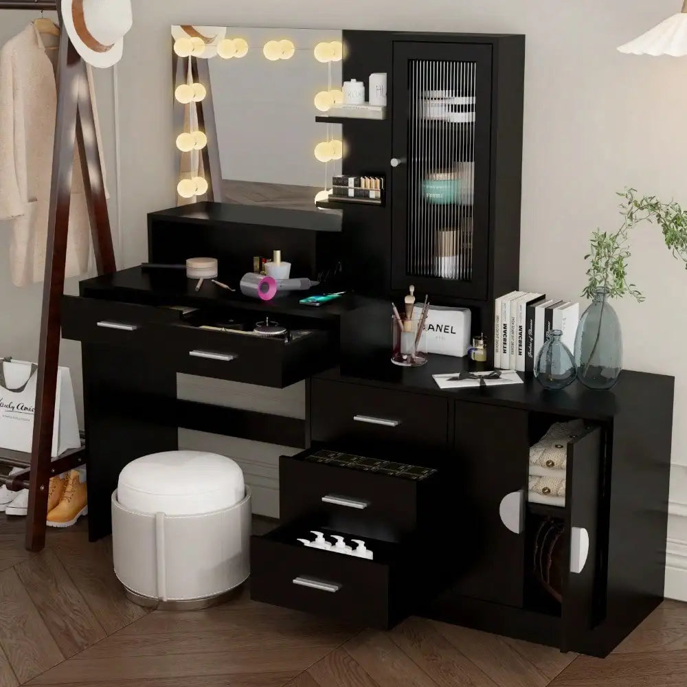 Stylish Vanity with Lighted Mirror Makeup Desk Elegant Dresser Combo