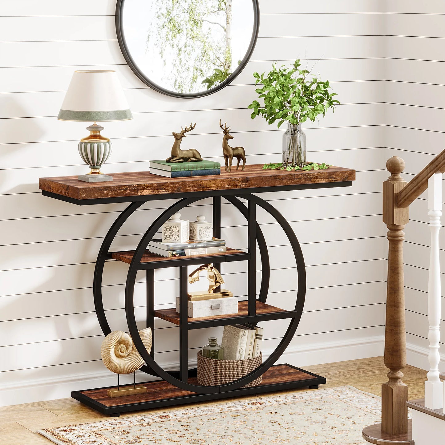 Console Table 4-Tier Entryway Table Industrial Sofa Table Living Room
