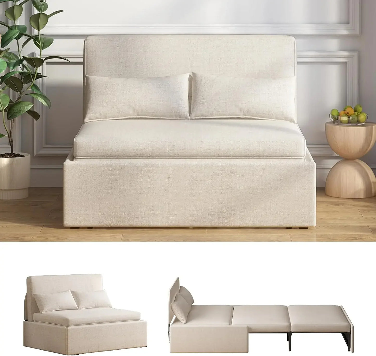 Ljustra Modern Pull Out Sofa Bed Convertible Sleeper Linen Couch