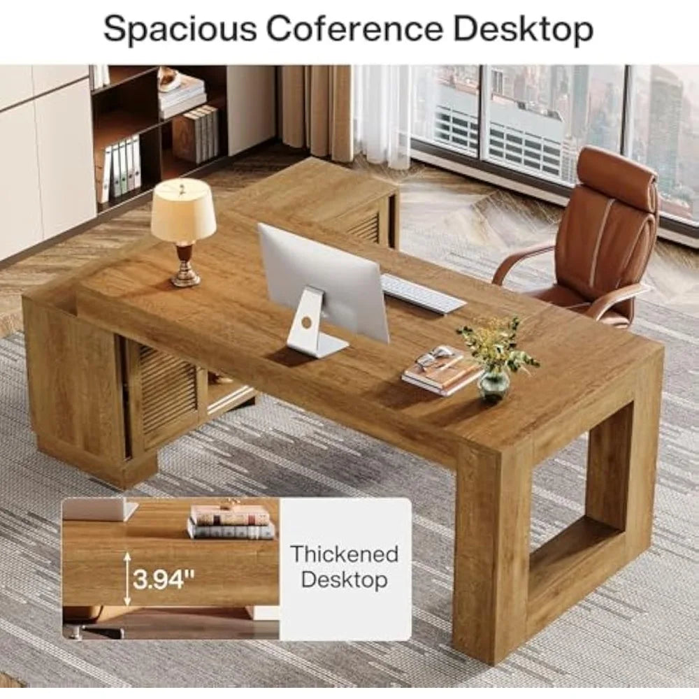 L Shaped Executive Desk with Storage Cabinets 63 Inch Modern Office Furniture